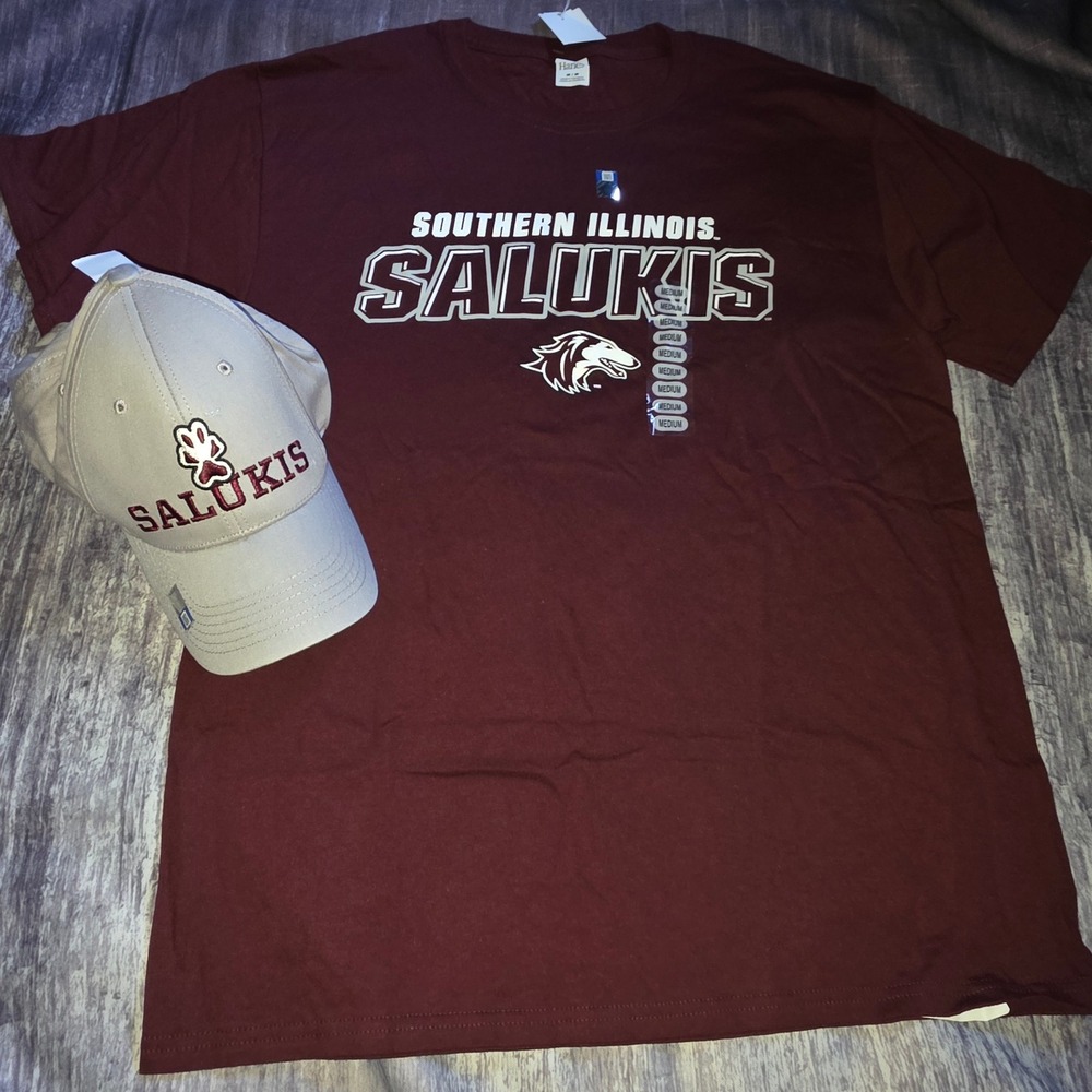 Southern Illinois Salukis‎ Hanes T-Shirt Medium and Grey Snapback Hat Bundle NEW